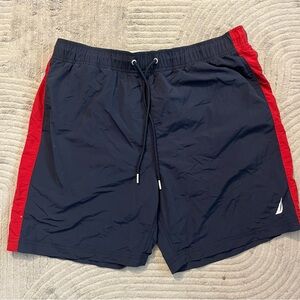 Nautica Vintage Swim Trunks Men’s L Red Navy Mesh Lined Y2K 90s Beachwear